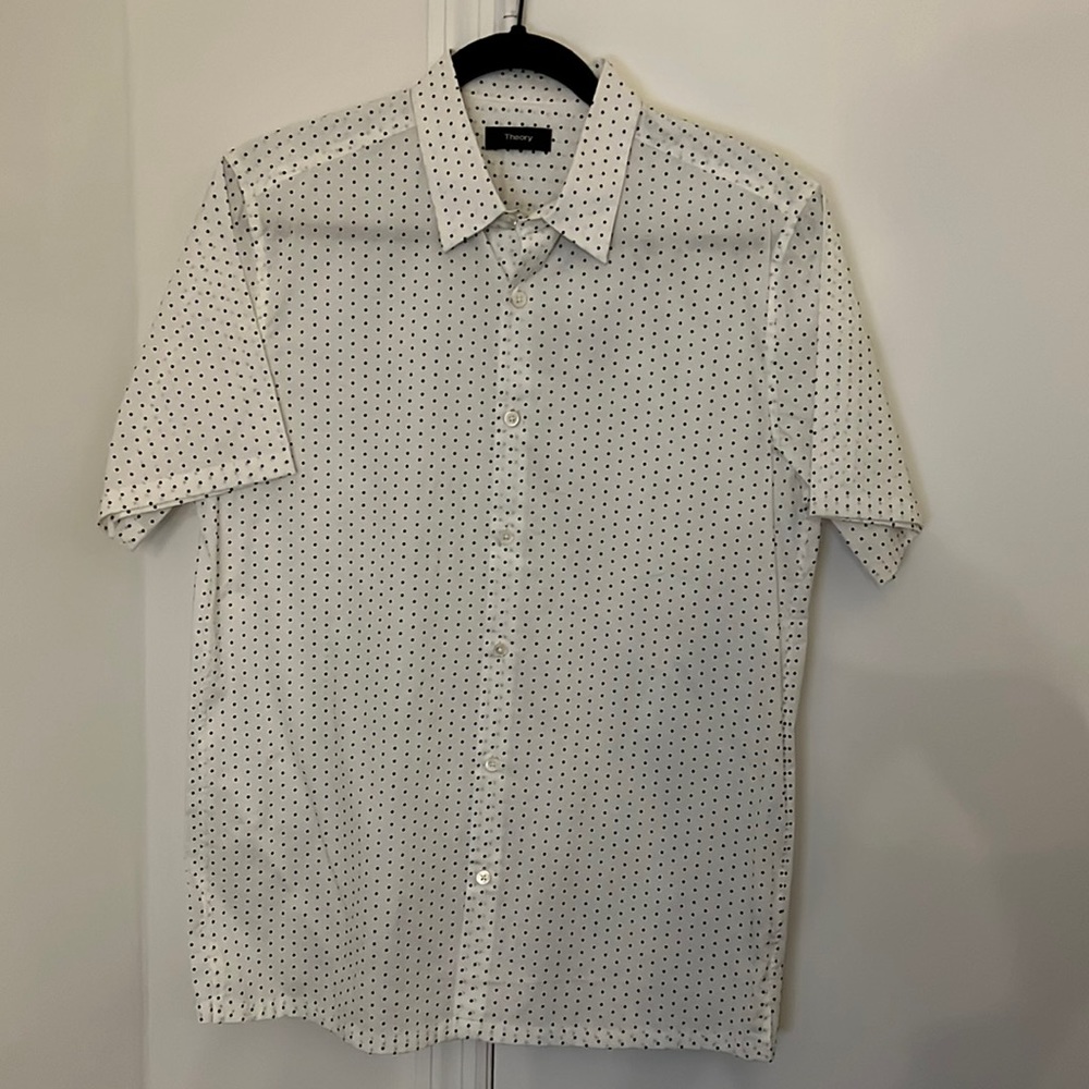 NWT Theory white polka dot button down